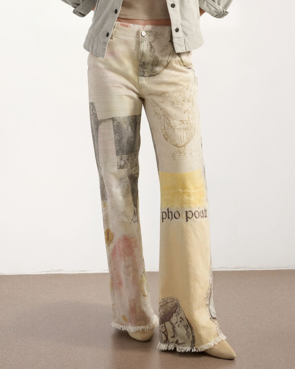 #Raw Hem Abstract Denim Jeans