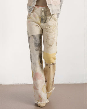#Raw Hem Abstract Denim Jeans