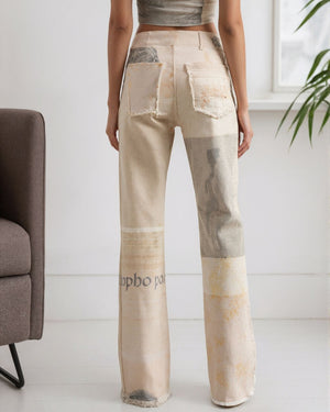 #Raw Hem Abstract Denim Jeans