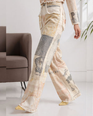 #Raw Hem Abstract Denim Jeans