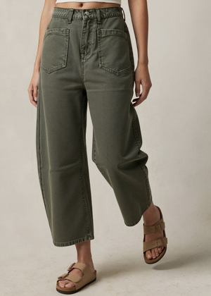 Elastic Waist Barrel Denim Jeans