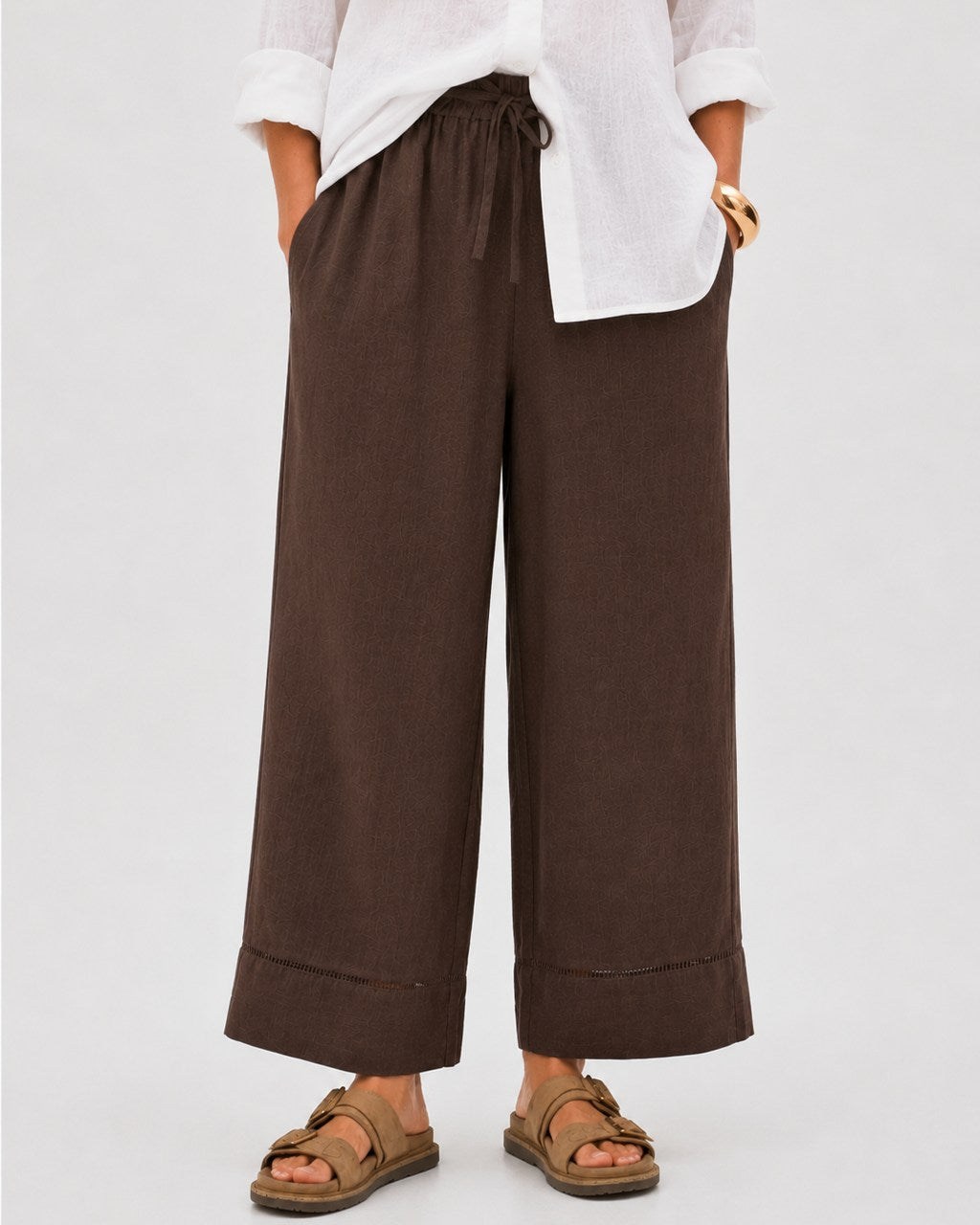 Ladder Trim Wide Leg Pants