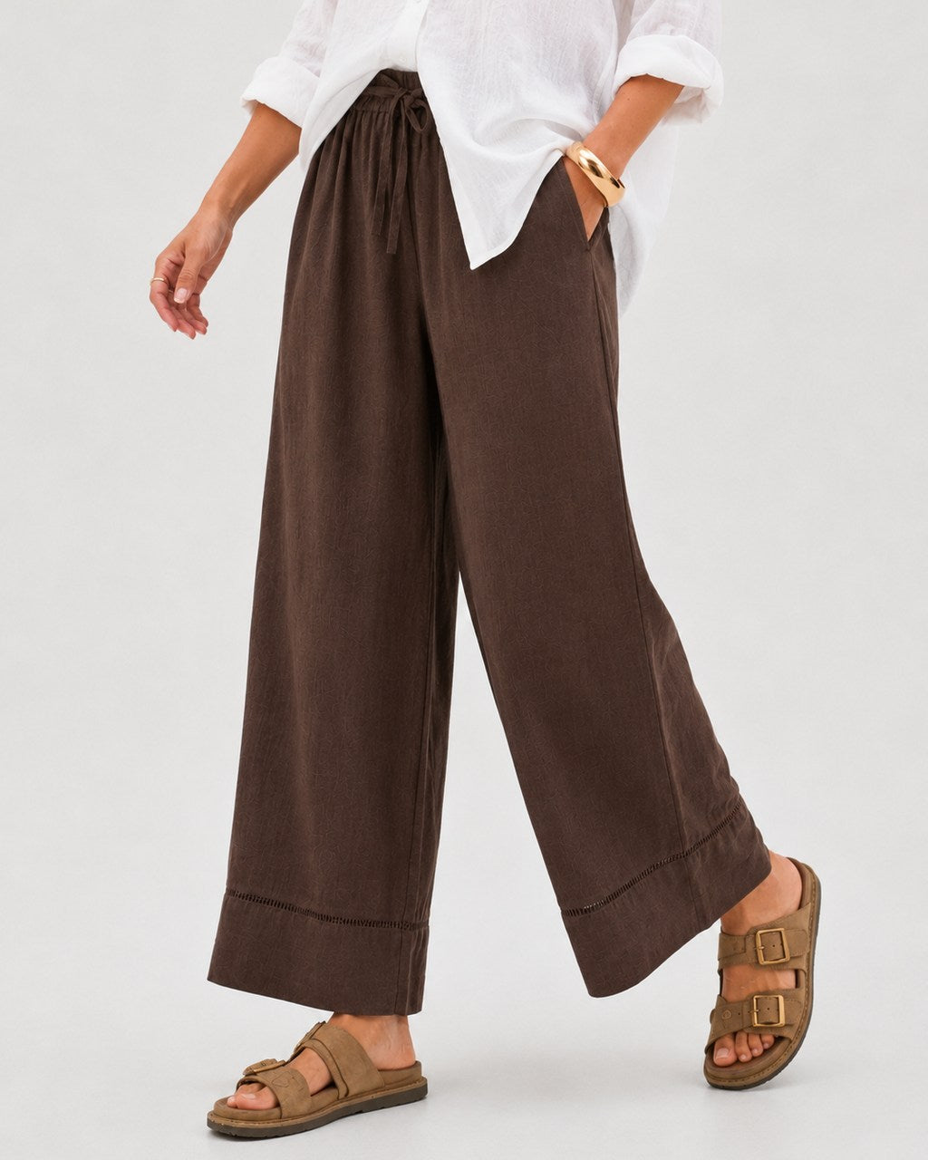Ladder Trim Wide Leg Pants