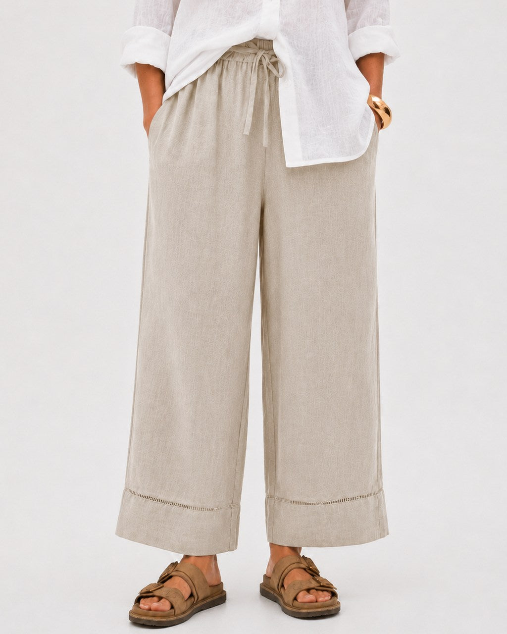 Ladder Trim Wide Leg Pants