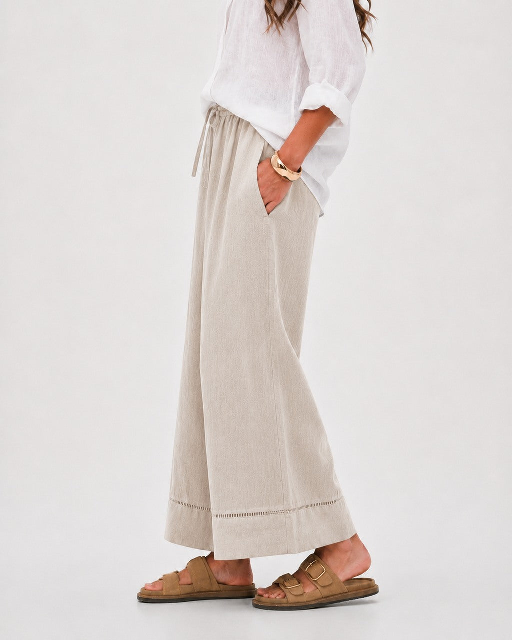 Ladder Trim Wide Leg Pants