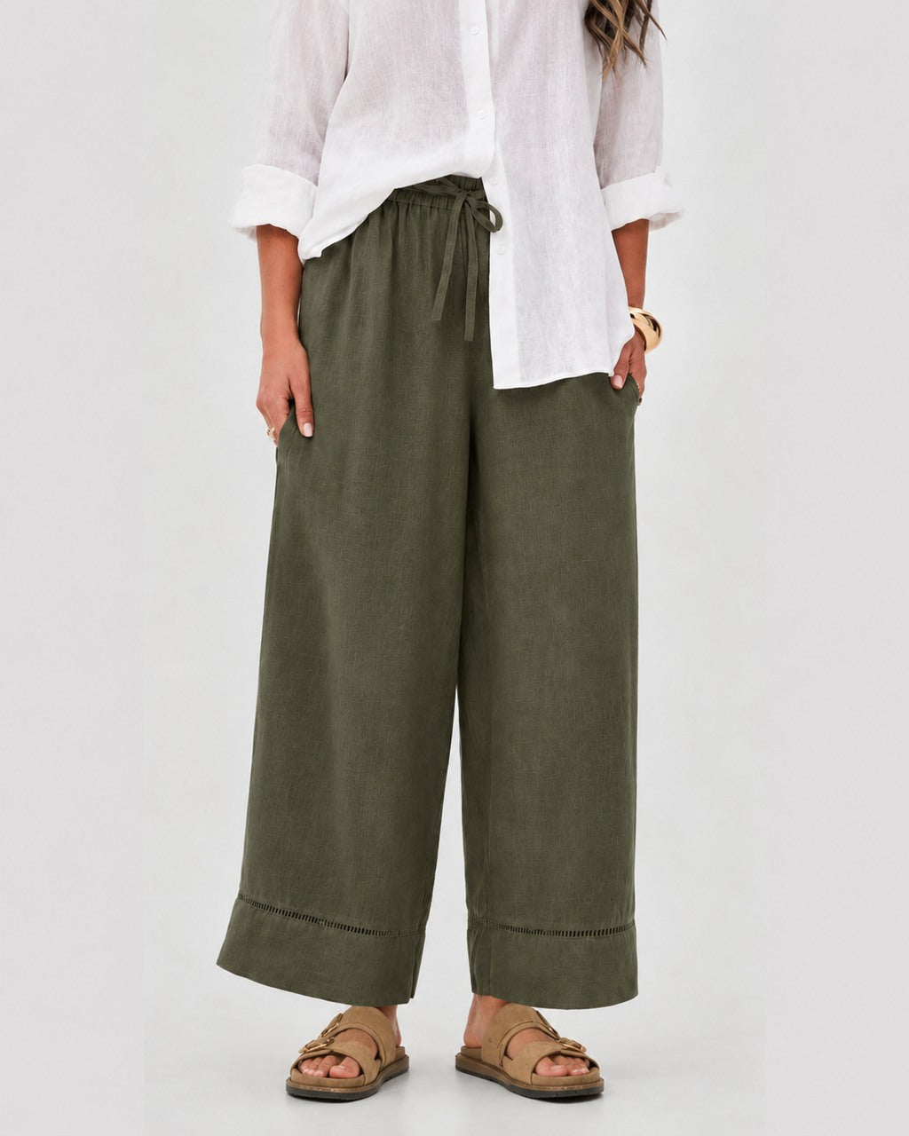 Ladder Trim Wide Leg Pants