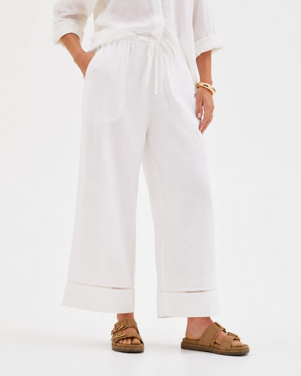 Ladder Trim Wide Leg Pants