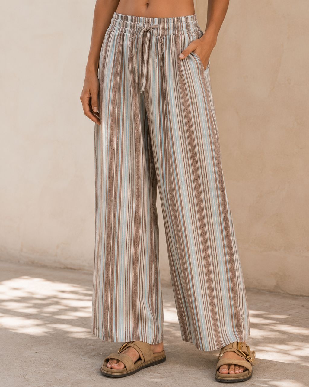 Stripe Wide Leg Cotton Pants