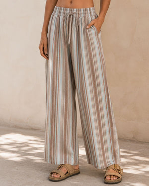 Stripe Wide Leg Cotton Pants