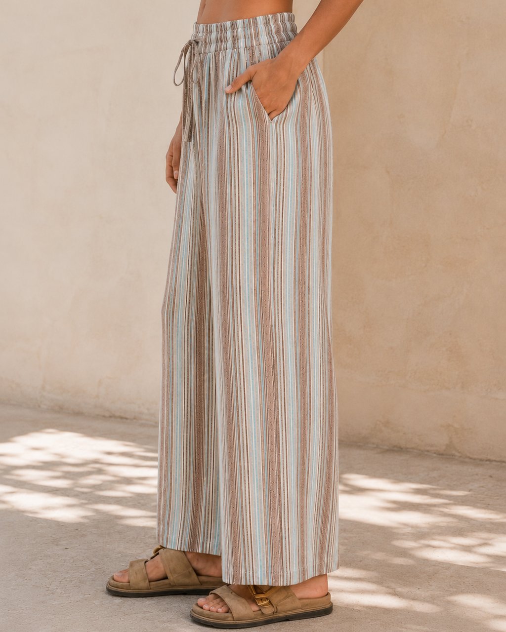 Stripe Wide Leg Cotton Pants