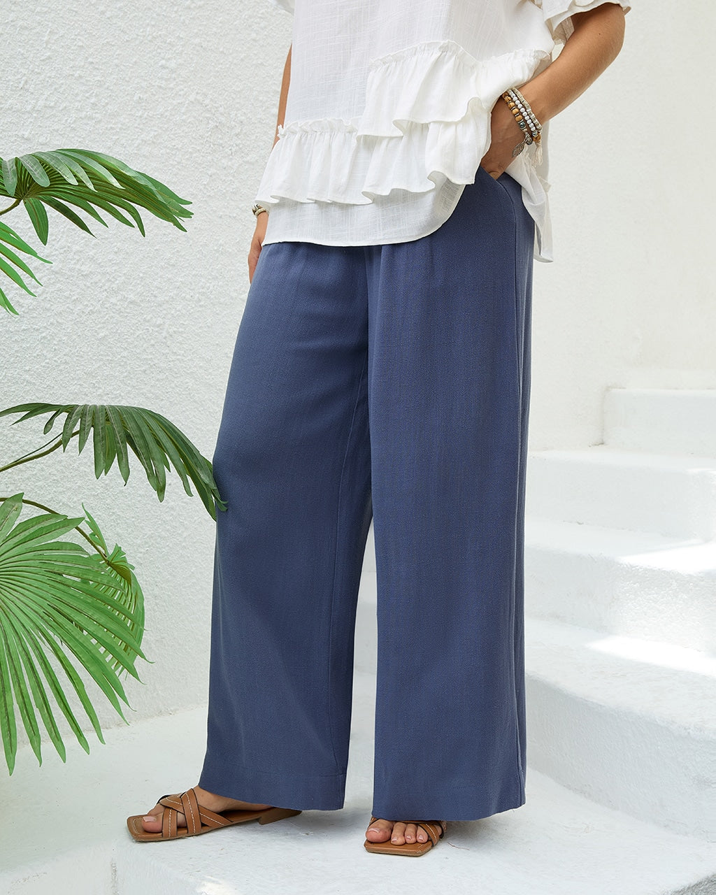 #Wide Leg Elastic Back Pants