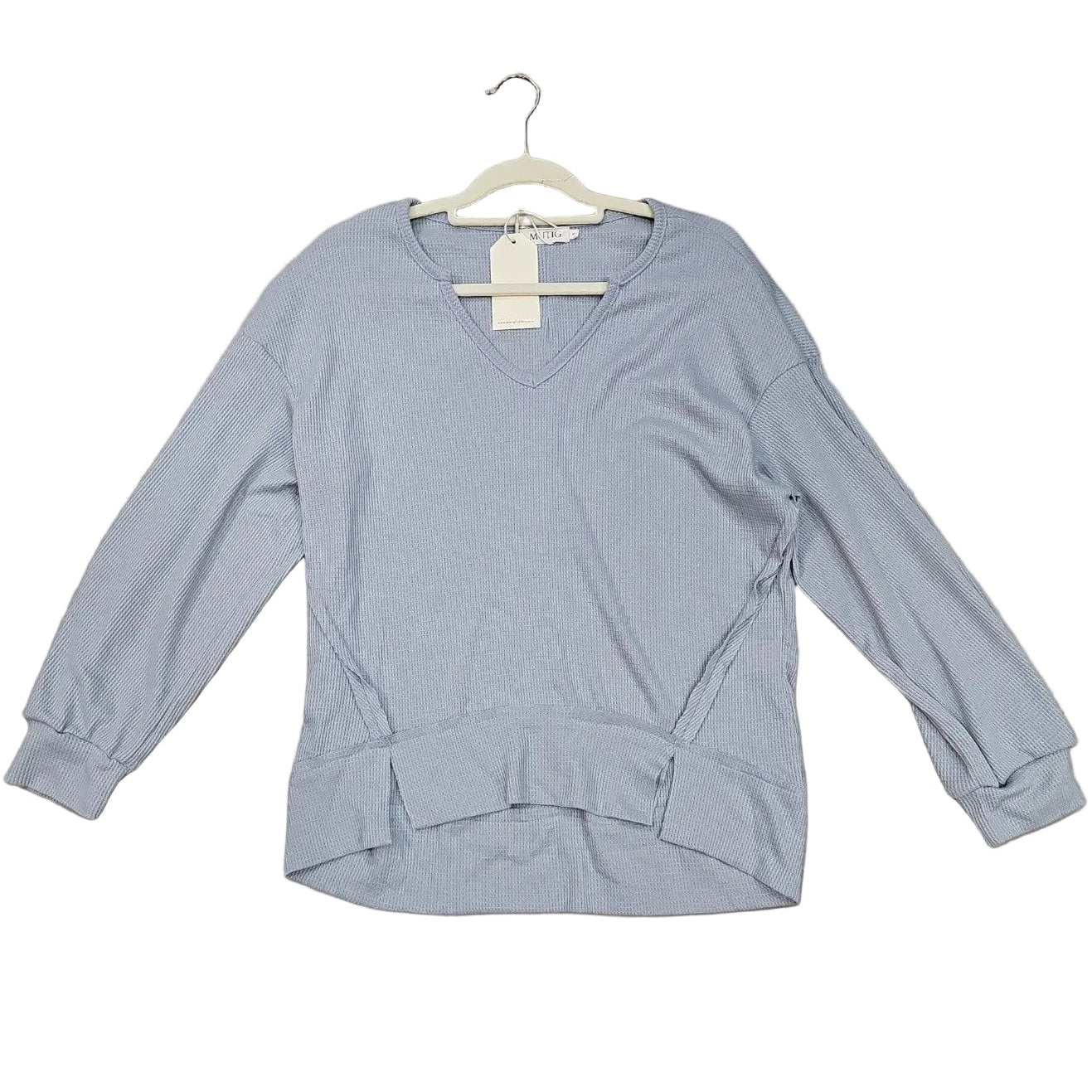 #Textured Waffle V-Neck Top