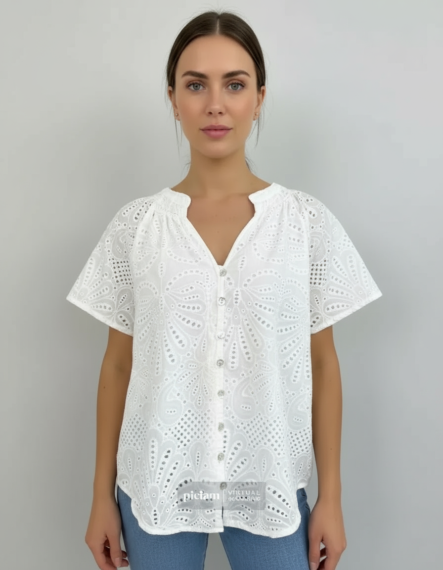 Broidre Anglaise Button Up Blouse