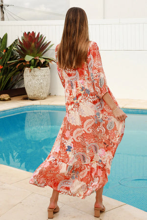 Jaylani 3/4 Sleeve Baby Doll Style Midi Dress