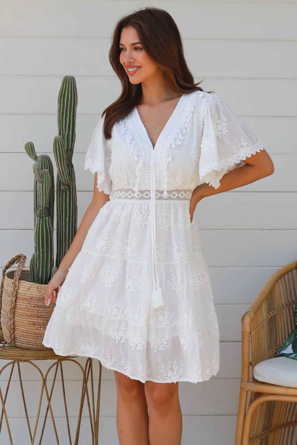 Dolcie Cap Sleeve Embroidered Mini Dress
