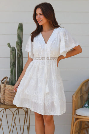 Dolcie Cap Sleeve Embroidered Mini Dress