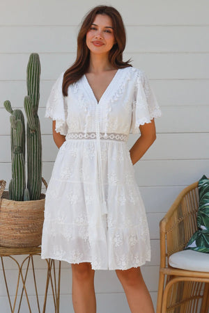 Dolcie Cap Sleeve Embroidered Mini Dress