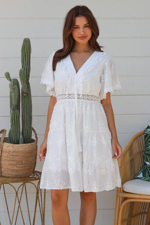 Dolcie Cap Sleeve Embroidered Mini Dress