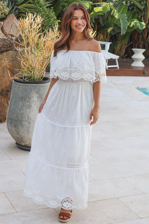 Mary-Anne Off Shoulder Lace Trim Maxi Dress