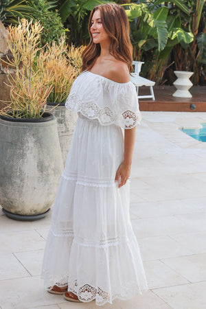 Mary-Anne Off Shoulder Lace Trim Maxi Dress