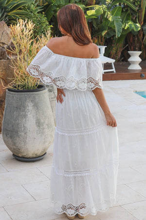 Mary-Anne Off Shoulder Lace Trim Maxi Dress