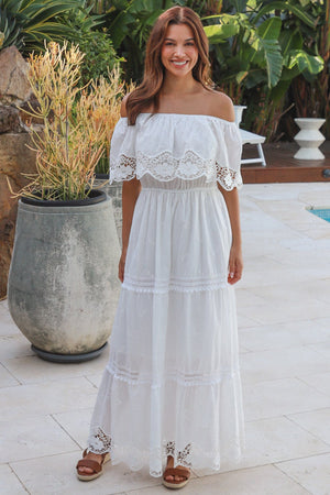 Mary-Anne Off Shoulder Lace Trim Maxi Dress