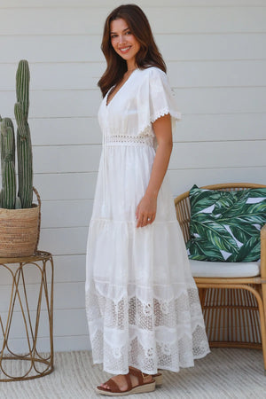 Fauna Cap Sleeve Embroidered Maxi dress