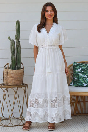 Fauna Cap Sleeve Embroidered Maxi dress