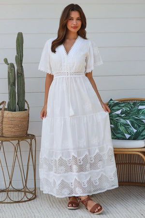 Fauna Cap Sleeve Embroidered Maxi dress