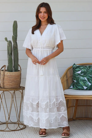 Fauna Cap Sleeve Embroidered Maxi dress