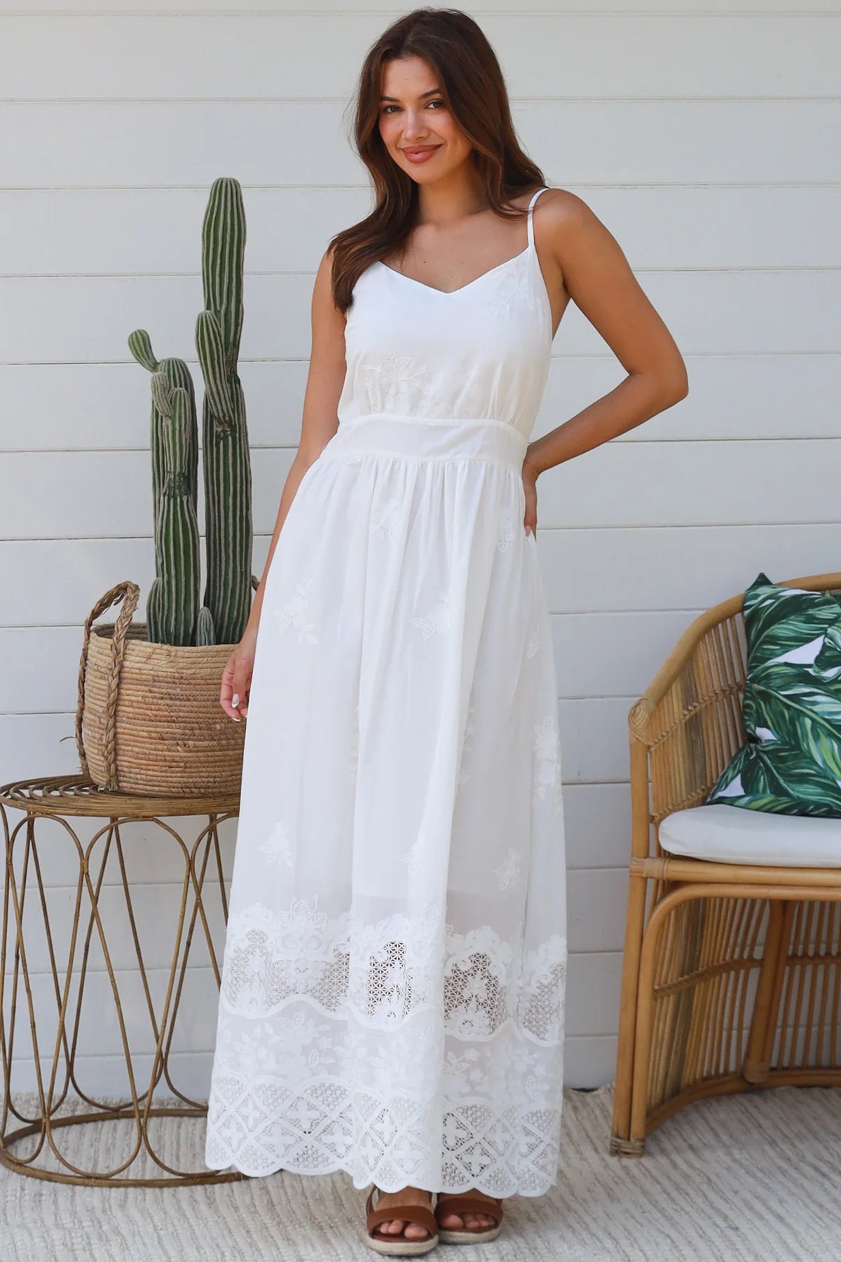 Mary-Anne Strappy Embroidered Maxi Dress