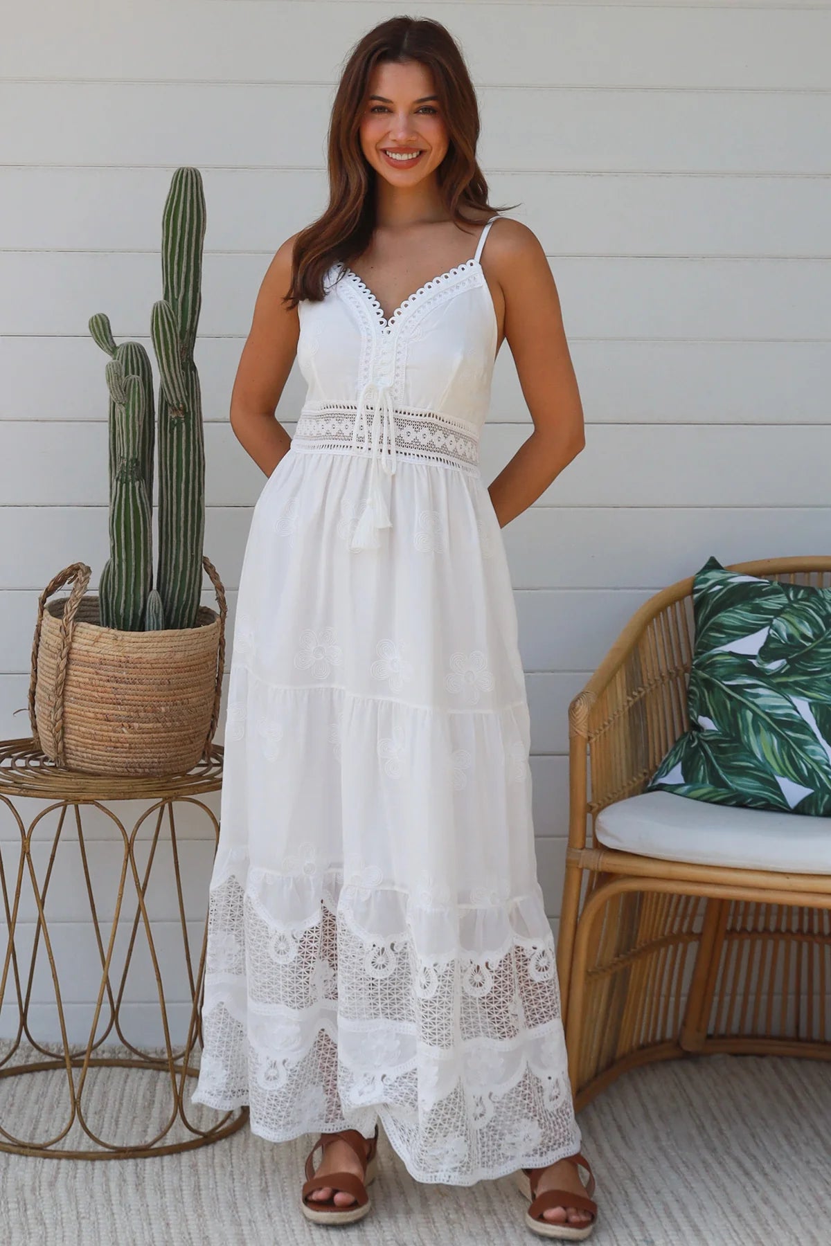 Fauna Strappy Embroidered Maxi Dress