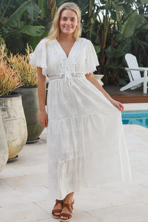 Dolcie Cap Sleeve Embroidered Maxi Dress