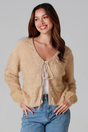 #Teddy Fur Tie Front Cardigan