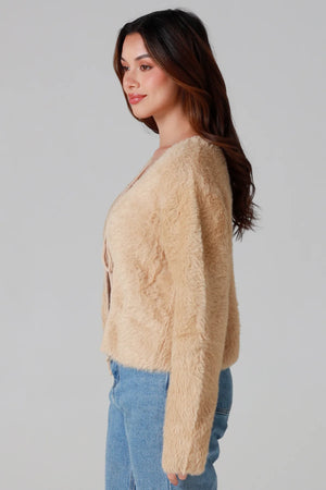 #Teddy Fur Tie Front Cardigan