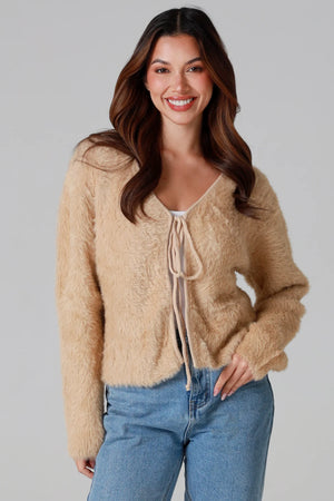 #Teddy Fur Tie Front Cardigan