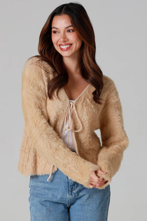 #Teddy Fur Tie Front Cardigan