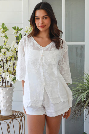 Button Up Embroidered Blouse