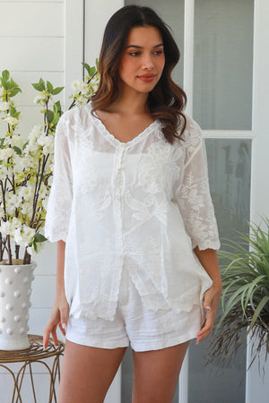 Button Up Embroidered Blouse