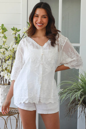Button Up Embroidered Blouse