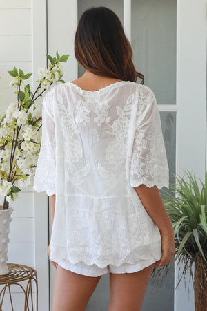Button Up Embroidered Blouse