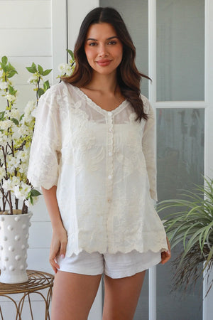 Button Up Embroidered Blouse