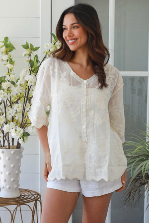 Button Up Embroidered Blouse