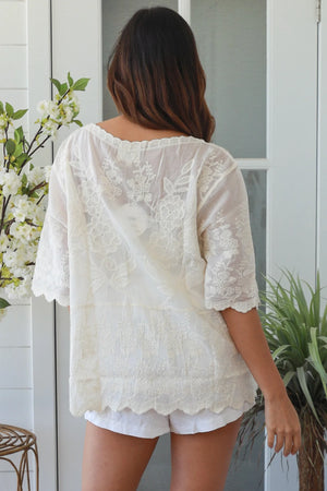 Button Up Embroidered Blouse