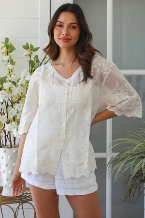 Button Up Embroidered Blouse