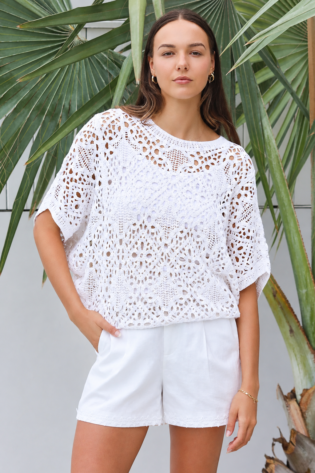#Brianna Batwing Lace Crochet Top