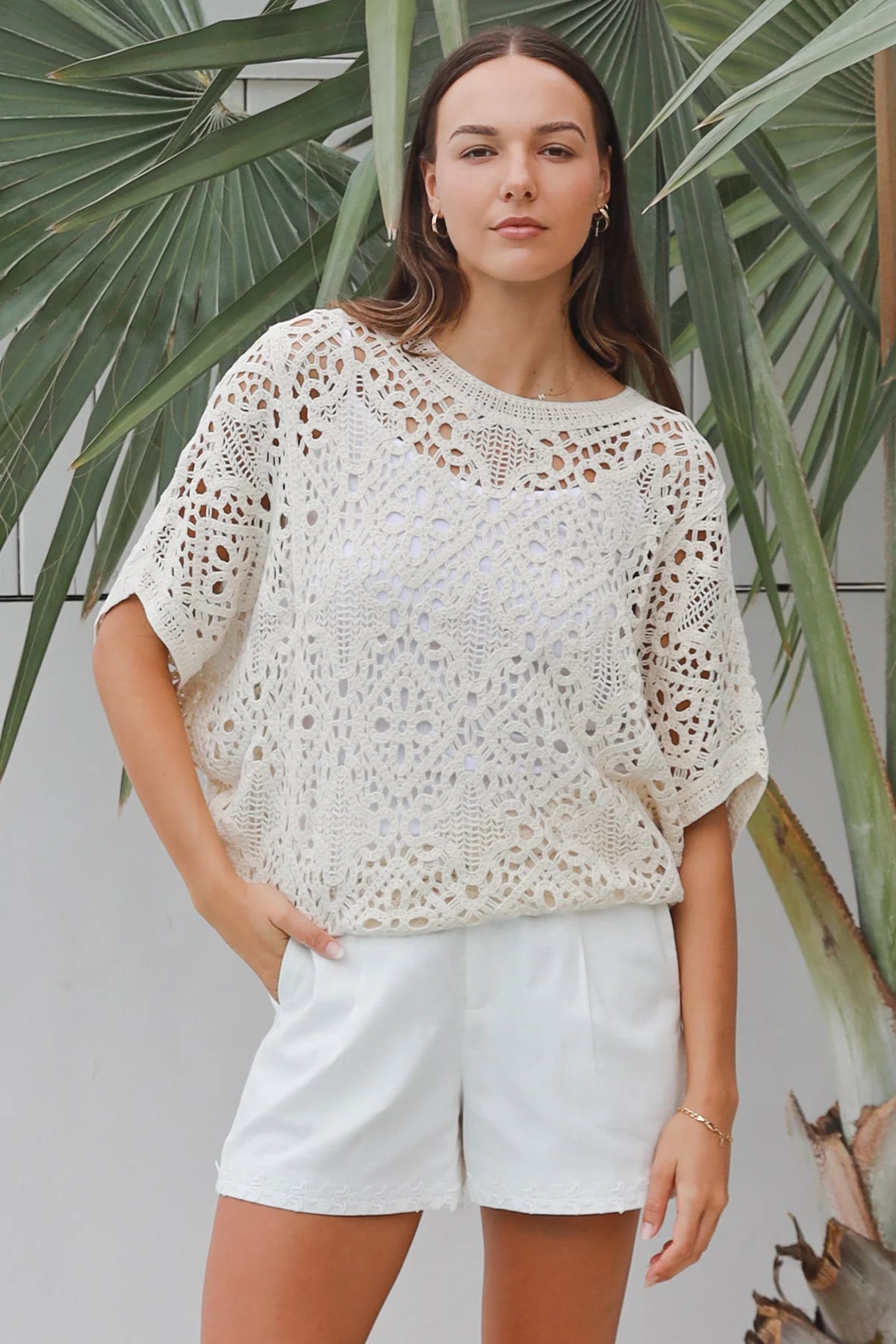 #Brianna Batwing Lace Crochet Top
