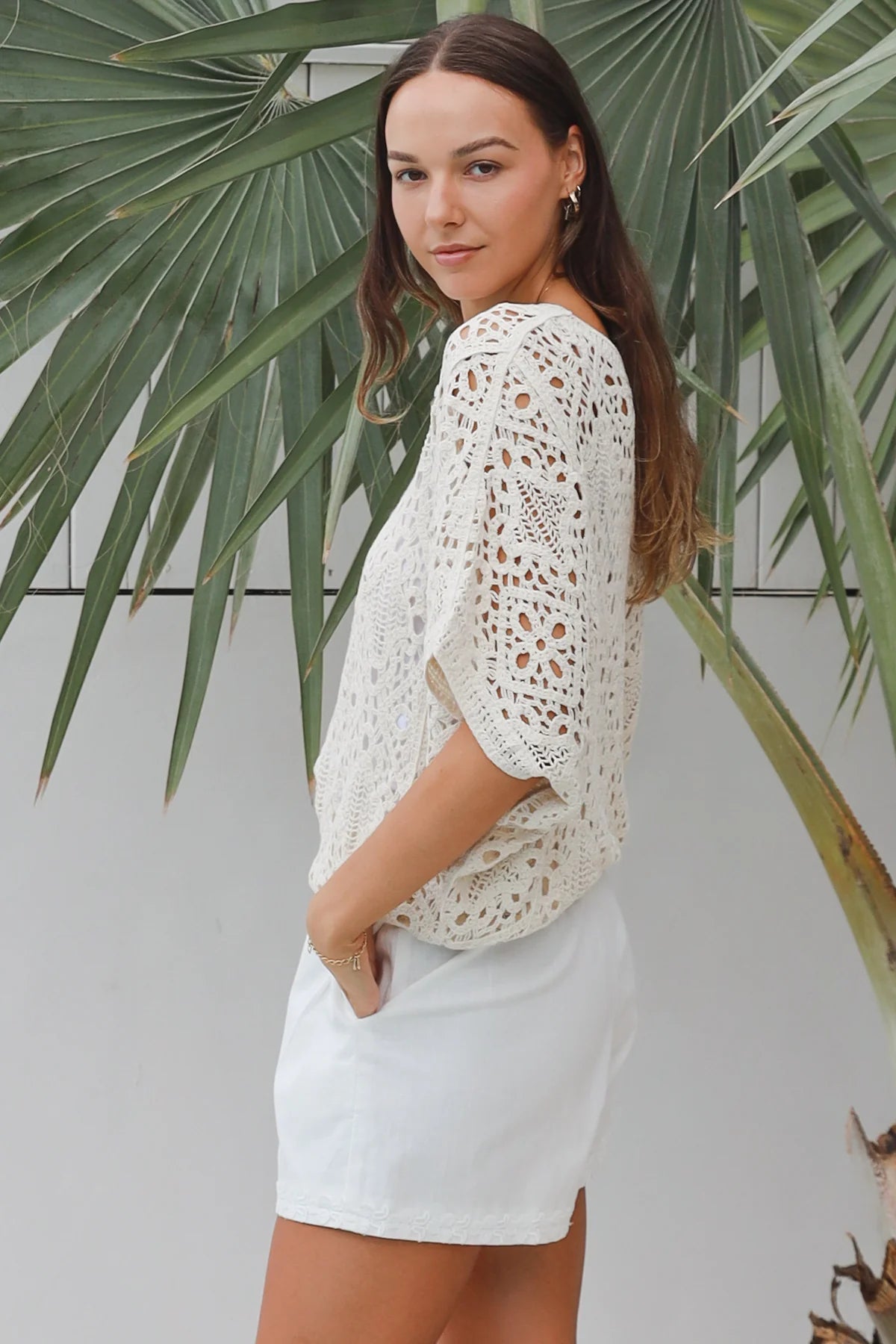 #Brianna Batwing Lace Crochet Top