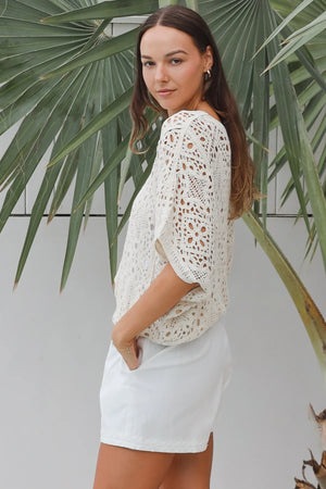 #Brianna Batwing Lace Crochet Top