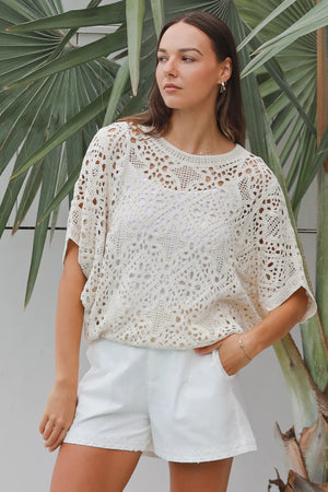 #Brianna Batwing Lace Crochet Top